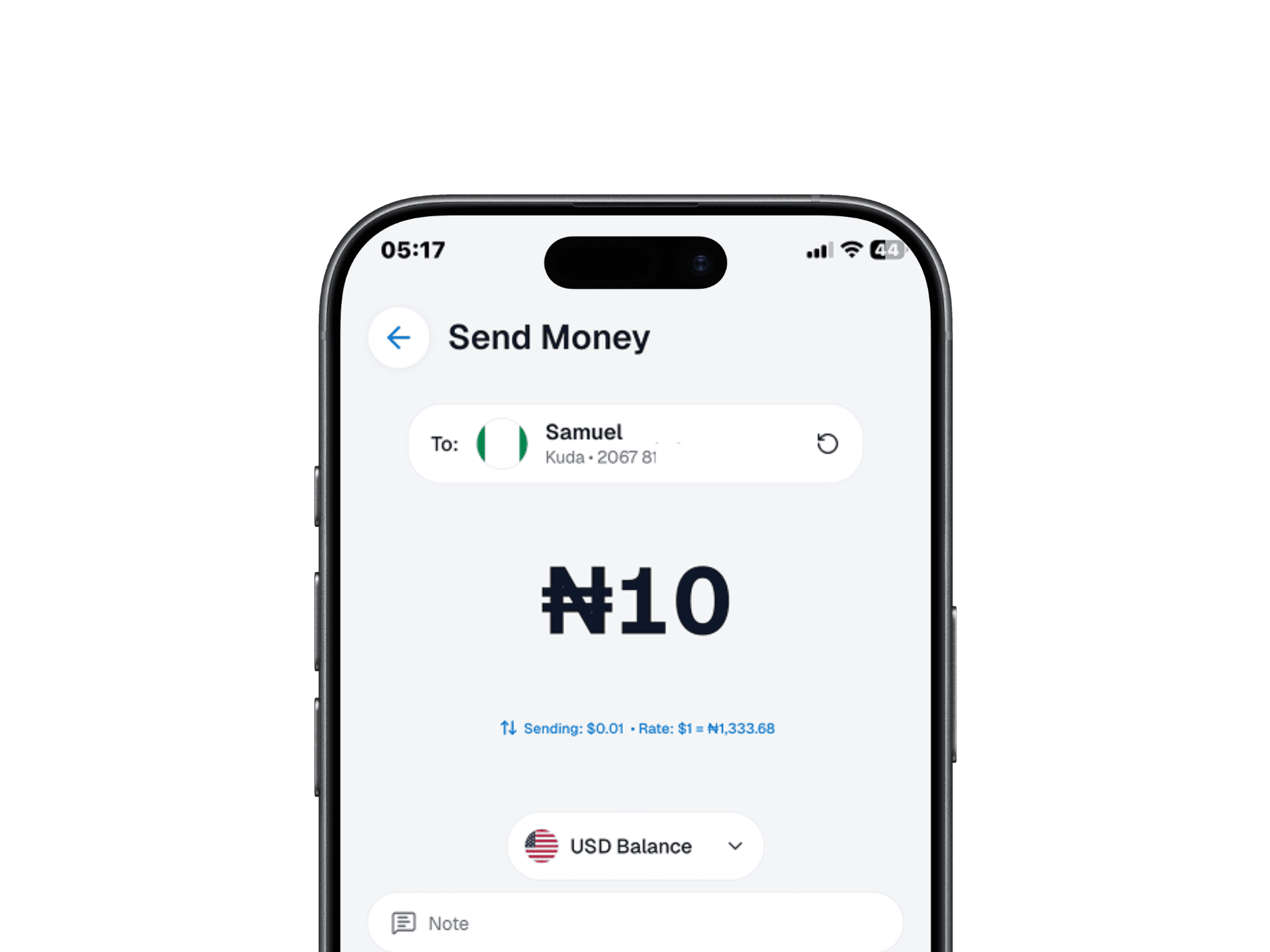 Easner Mobile send money screen